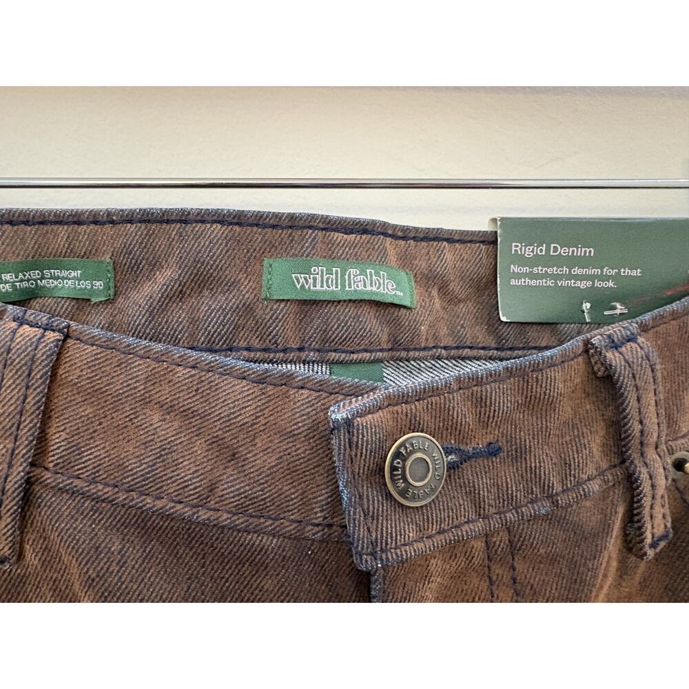 Baggy Wide Leg Rigid Denim Women 0 (31x30) Cotton Jeans Brown Rayon Flocking NWT - Picture 4 of 4